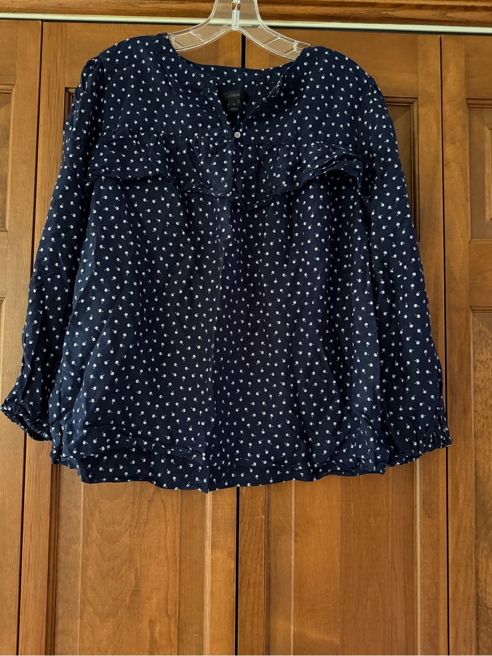 J. Crew Navy Blue Floral Dot Ruffle-Detail Blouse